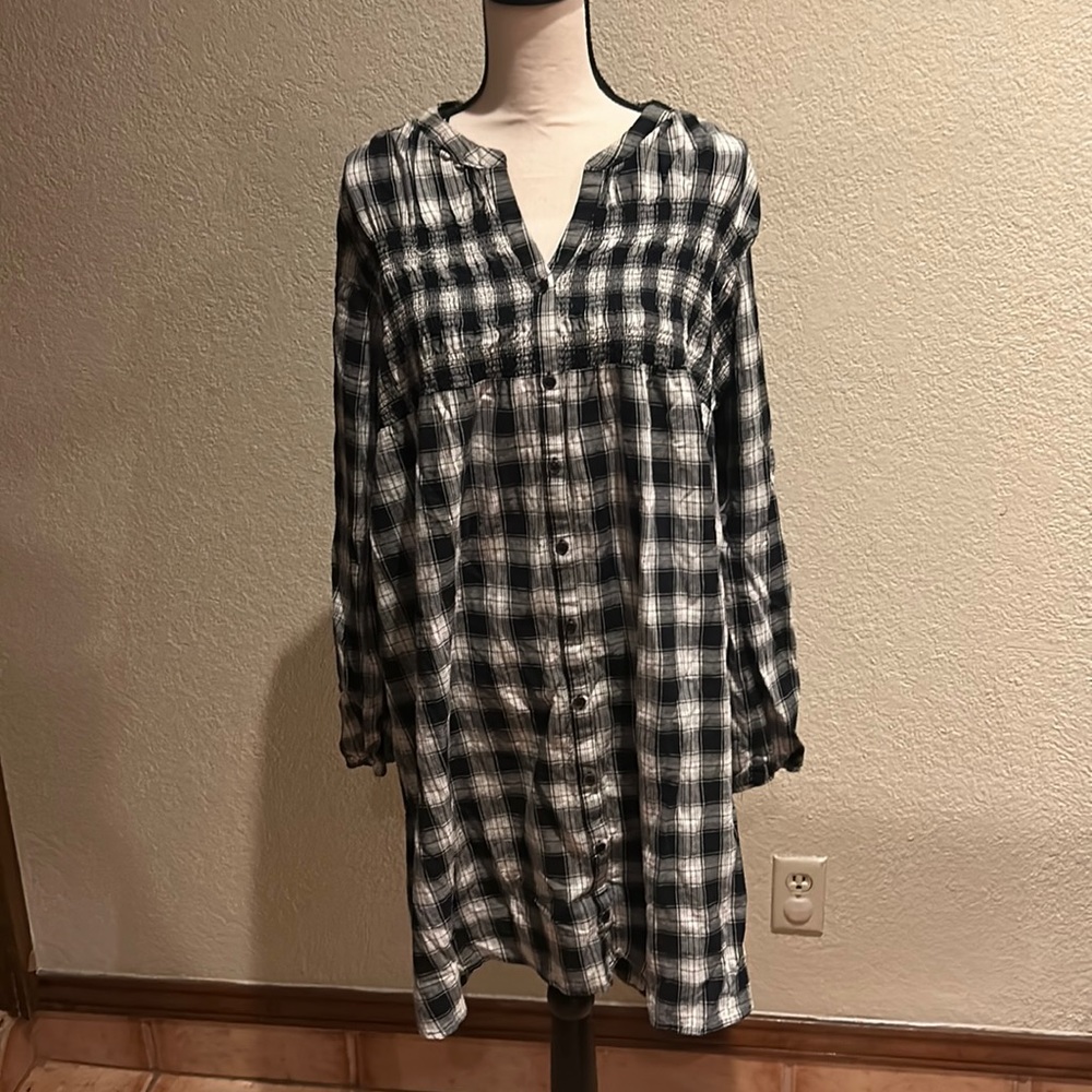 Knox Rose plaid black midi dress in 100% cotton size XXL. WORN ONCE, WASHED ONCE